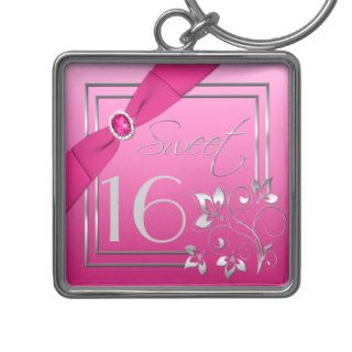 Pink and Silver Sweet Sixteen Keychain