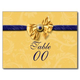 Navy blue yellow wedding table number postcards