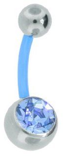 BABY BLUE Bioplast Single Jeweled Flexible Belly Button Rings Body Piercing Rings Jewelry