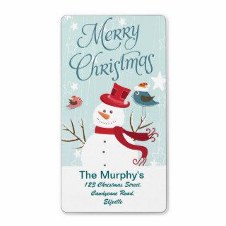 Merry Christmas Snowman and birds Christmas labels