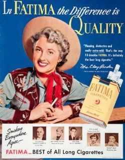 1951 Ad Fatima Cigarettes Ligget Myers Tobacco Mrs Clay Borden Nancy Kelly Smoke   Original Print Ad  