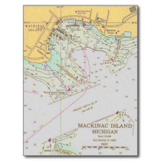 Mackinac Island harbor nautical chart post card