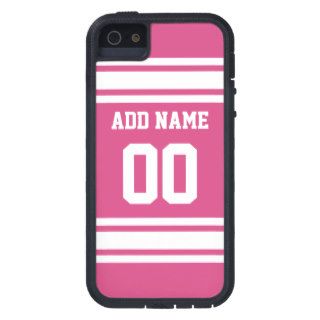 Sports Jersey with Name and Number   Pink White iPhone 5 Cases