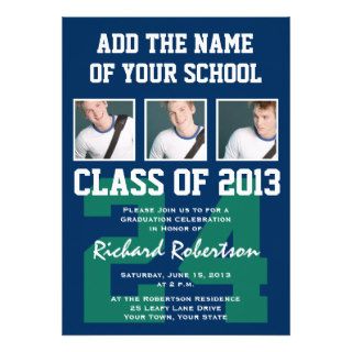 Baseball Dark Blue and Kelly Green Uniform Number Personalized Invitations