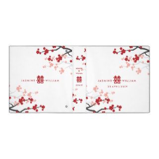Red Sakura Cherry Blossoms Modern Chinese Wedding 3 Ring Binders