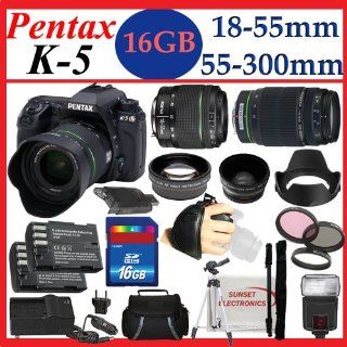 Pentax K 5 16.3 MP Digital SLR with 18 55mm Lens and 3 Inch LCD (Black) and Pentax DA L 55 300mm f/4 5.8 ED Lens with SSE 16GB Amazing Pro Package Includes 2 Batteries and charger, 2 lenses, Filter Kit Plus Much more  Digital Slr Camera Bundles  Camera &