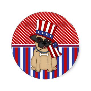 Patriotic Fawn Pug 4 Round Sticker