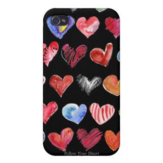 Cartoon Hearts on black iphone 4 Speck Case Covers For iPhone 4