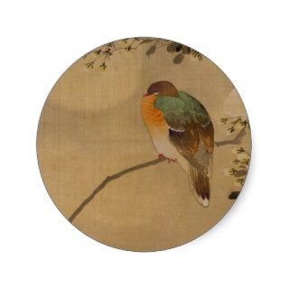 Bird & Cherry Blossoms ~ Vintage Japan Ukiyo e Art Round Sticker
