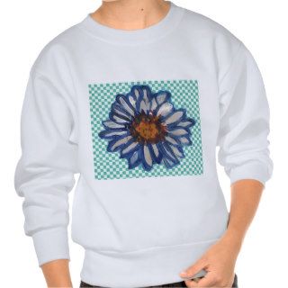 Painted Daisies, on Teal Checkered Background Pull Over Sweatshirt