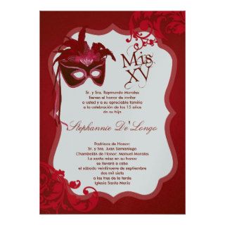5x7 Red Masquerade Mask Quinceanera Invitation
