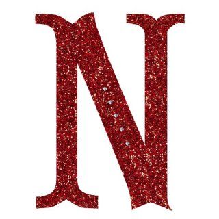 Grasslands Road 6 1/2 Inch Glitter Red Monogram Initial Ornament with Metallic Red Cord Hanger, Letter N   Decorative Hanging Ornaments