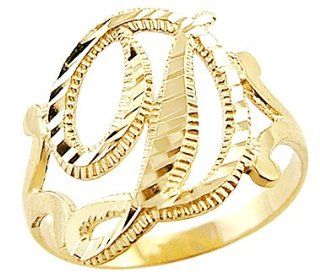 14k Yellow Gold Initial Letter Ring "D" Right Hand Rings Jewelry