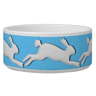 Bunny running on dish 2 dog food bowls
