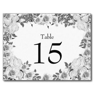 "black and white" roses table numbers postcards