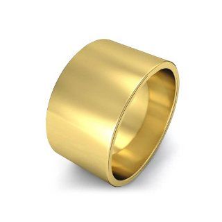 Men's Flat Wedding Band 12mm 14k Yellow Gold Ring Jewelry