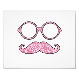 FUN MUSTACHE AND GLASSES, PRINTED PINK GLITTER PHOTOGRAPHIC PRINT