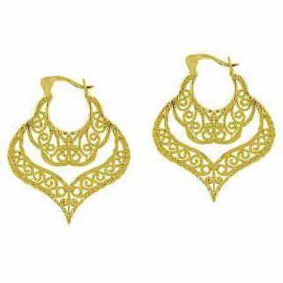 Gold Tone over Sterling Silver Antique Filigree Chandelier Earrings Hoop Earrings Jewelry