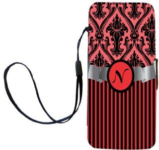 Rikki KnightTM Letter "N" Initial Red Damask and Stripes Monogrammed PU Leather Wallet Type Flip Case with Magnetic Flap and Wristlet for Apple iPhone 5 &5s Cell Phones & Accessories