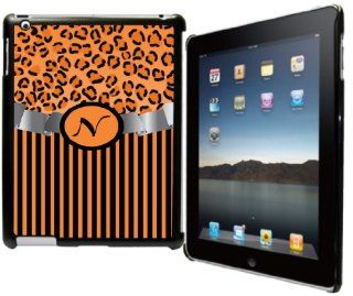 Rikki KnightTM Letter "N" Initial Orange Leopard Print and Stripes Monogrammed Design Black Snap on Case for Apple iPad® 2   The New iPad (3rd Generation)   iPad 4 Computers & Accessories