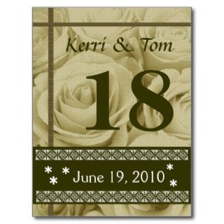 SEPIA &  OLIVE Roses Wedding Table Number Card Postcard