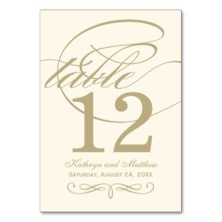 Table Number Card  Gold Calligraphy Design Table Card