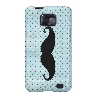 Funny Black Mustache On Teal Blue Polka Dots Samsung Galaxy S2 Case