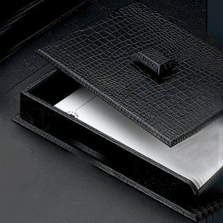 Black Croco Leather Letter Tray with Cover   Office Desk Trays