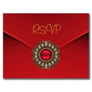 Postcard RSVP Invitation Red Gold Jewel Post Cards