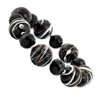 12 15mm Black Crystal/Murano Glass Stretch Bracelet Jewelry