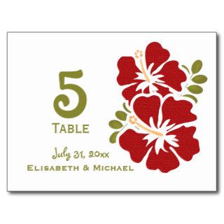 Red Hibiscus Wedding Reception Table Number Cards Postcard