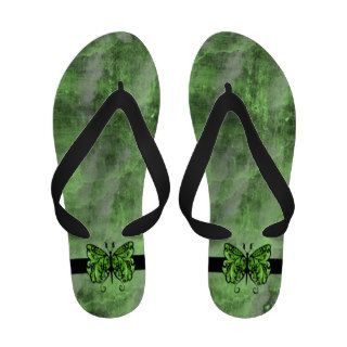 Green grunge butterfly flip flops