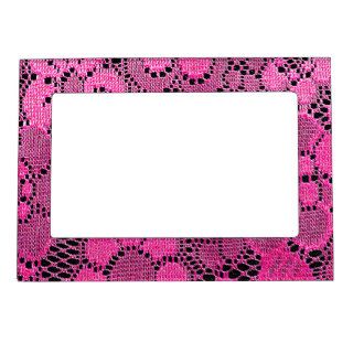 Girly pink & black Lace and Flowers photo print Frame Magnet