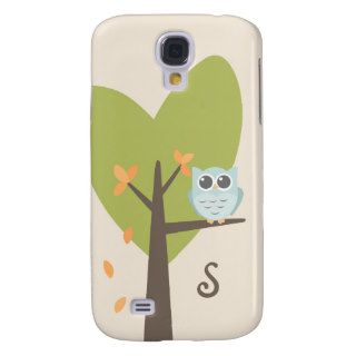 Cute Owl Monogram Tree Branch Leaves Monogrammed Galaxy S4 Covers