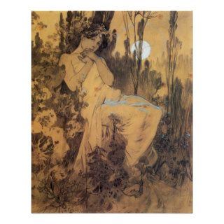 Mucha, Lady and the Moon Poster