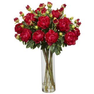 Nearly Natural 1231 RD Giant Peony Silk Flower Arrangement, Red   Artificial Mixed Flower Arrangements