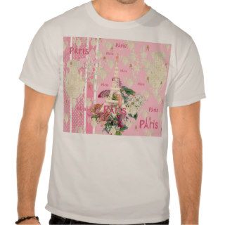 Vintage Elegant Pink Paris Eiffel Tower Chandelier Tee Shirts