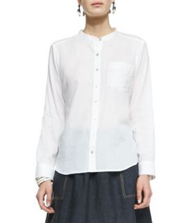Womens Organic Cotton Mandarin Collar Shirt   Eileen Fisher   White (XXS (0))