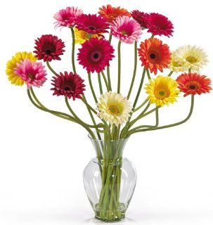 Nearly Natural 1086 AS Gerber Daisy Liquid Illusion Silk Flower Arrangement, Mixed   Artificial Mixed Flower Arrangements