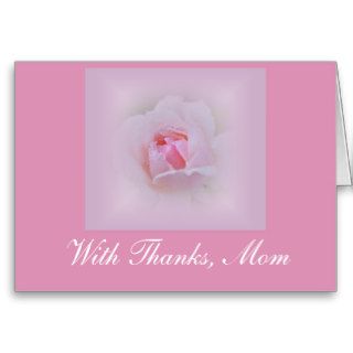 With Thanks Mom, pink rose on pink background Greeting Cards