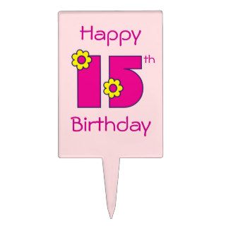 Happy 15th Birthday in Flores Pink Rectangle Cake Picks