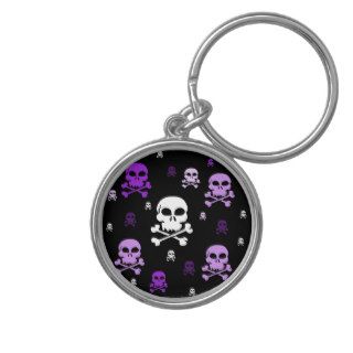 Cartoon Skulls Collage   Purple Keychain