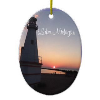 Lake Michigan Sunset Lighthouse Ornament