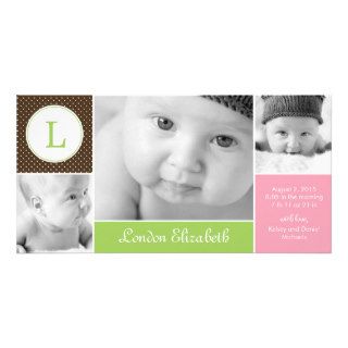Modern Initial Baby Girl Birth Announcement Photo Greeting Card