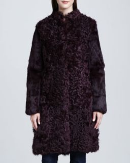 Womens Rodeo Drive Curly Lamb Fur Coat   Trina Turk   Black (X SMALL/0 2)
