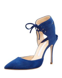 Lara Suede Laced Ankle Pump, Blue   Manolo Blahnik   Blue (40.0B/10.0B)