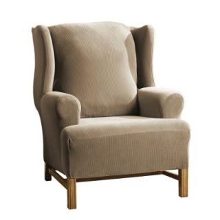 Sure Fit Stretch Rib Wing Chair Slipcover   Beach House Tan