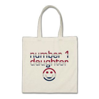 Number 1 Daughter in American Flag Colors Canvas Bags