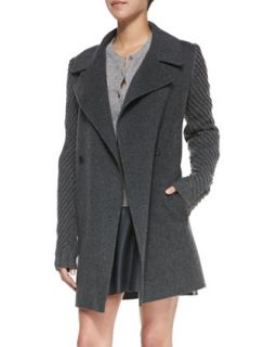Womens Sweater Sleeve Felt Coat, Heather Gray   Vince   Med. heather grey