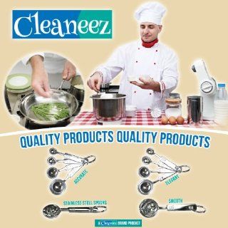 Stainless Steel Measuring Spoons Set   Smooth Handle   Elegant and Decorative Kitchen Utensils   For All Your Cooking and Baking Needs   Best One Year Guarantee (Made by Cleaneez) Kitchen & Dining